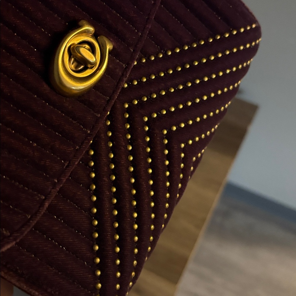 Coach Purple Velvet Quilted Crossbody with Gold Chain - Picture 9 of 12